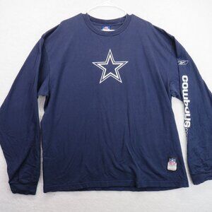Dallas Cowboys T Shirt Extra Large Blue On Field Reebok NFL Football Long Sleeve